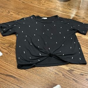 Black LNA shirt sleeve top with white lightening bolts all over XS